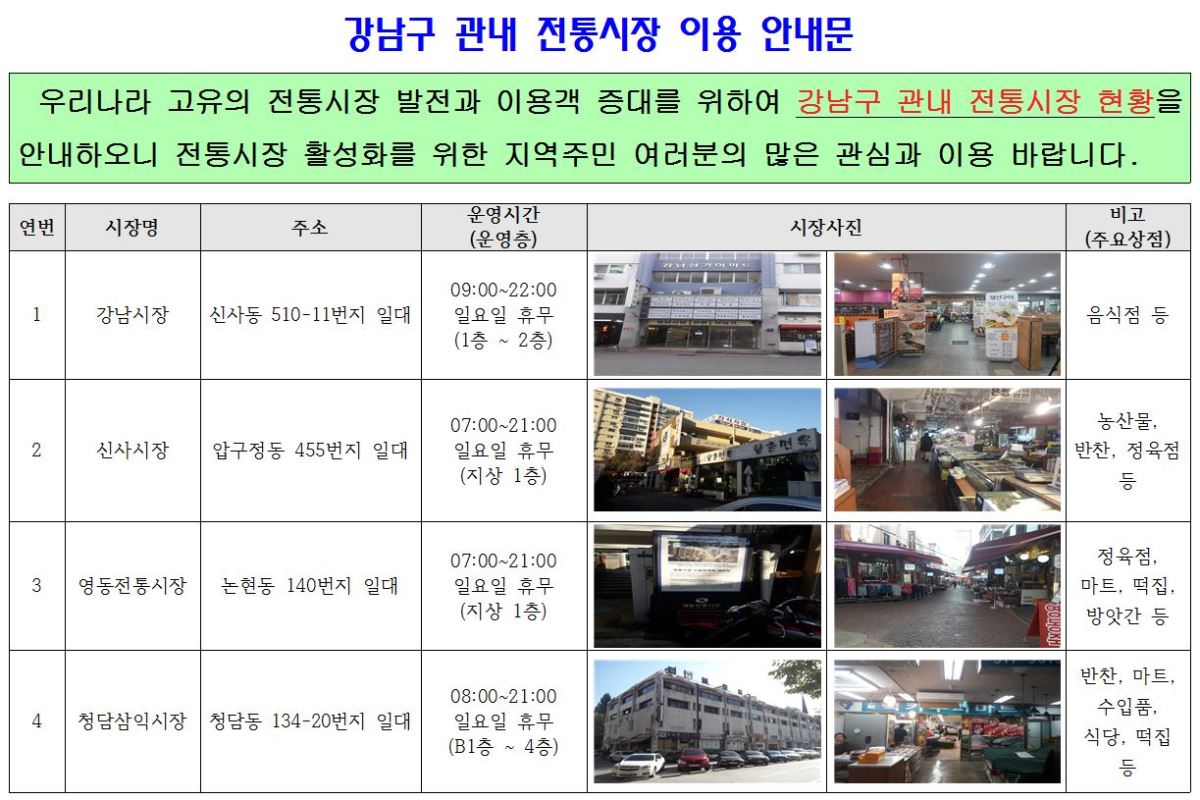 강남구 관내 전통시장 이용 안내