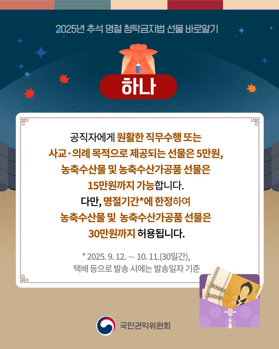 추석 명절 청탁금지법 선물 안내